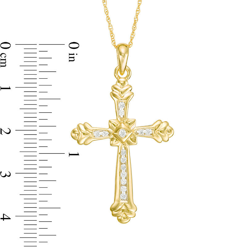 Main Image 2 of 1/4 CT. T.W. Diamond Cross Drop Pendant in 14K Gold