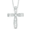 Thumbnail Image 0 of 3/8 CT. T.W. Baguette and Round Diamond Cross Pendant in 14K White Gold