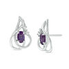 Thumbnail Image 0 of Oval Amethyst and Diamond Accent Abstract Stud Earrings in Sterling Silver