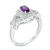 Thumbnail Image 1 of Oval Amethyst and 1/20 CT. T.W. Diamond Cushion Frame Twist Ring in Sterling Silver