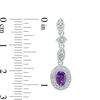Thumbnail Image 1 of Oval Amethyst and Diamond Accent Geometric Drop Earrings in Sterling Silver