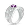 Thumbnail Image 1 of Oval Amethyst and Diamond Accent Vintage-Style Ring in Sterling Silver