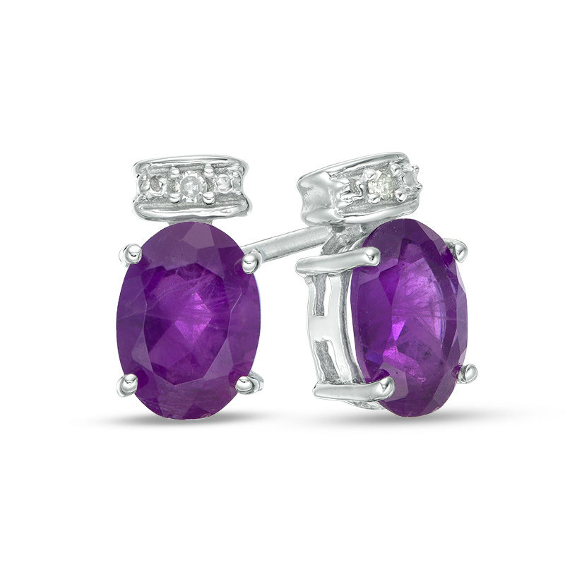 Oval Amethyst and Diamond Accent Stud Earrings in Sterling Silver Zales