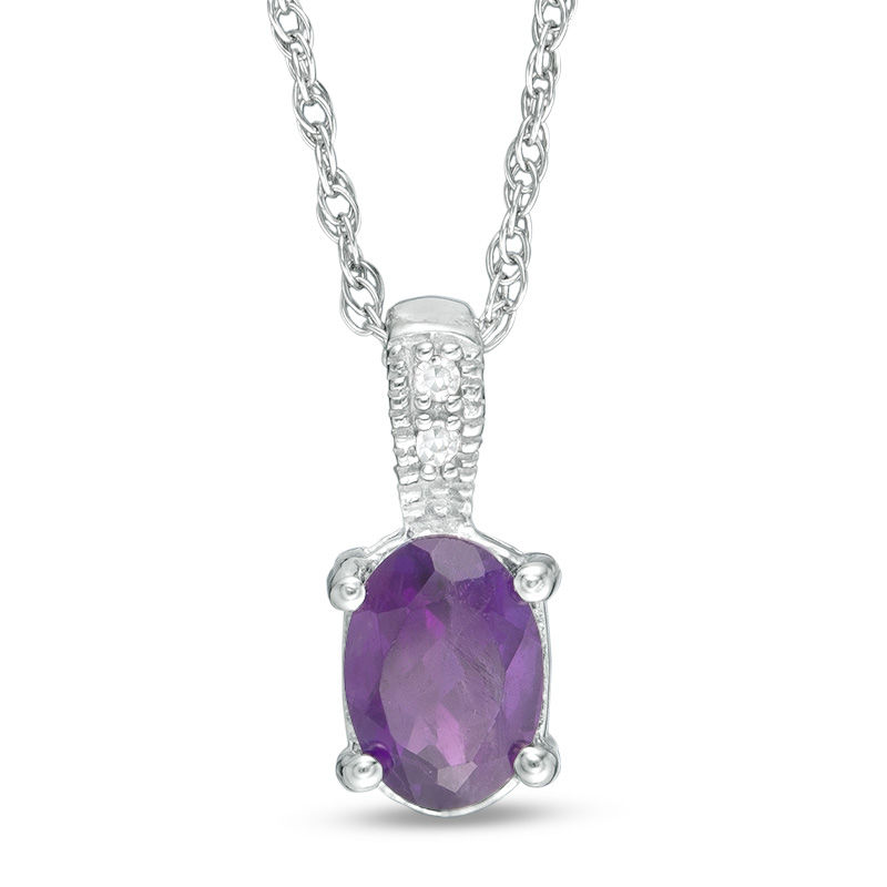 Oval Amethyst and Diamond Accent Vintage-Style Pendant in Sterling Silver