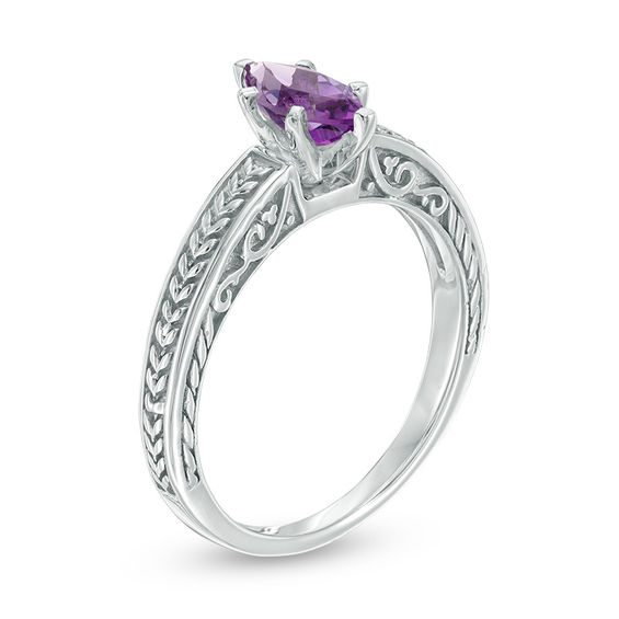 Marquise Amethyst Leaf Shank Ring in Sterling Silver