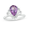 Thumbnail Image 0 of Pear-Shaped Amethyst and 1/15 CT. T.W. Diamond Crown Ring in Sterling Silver