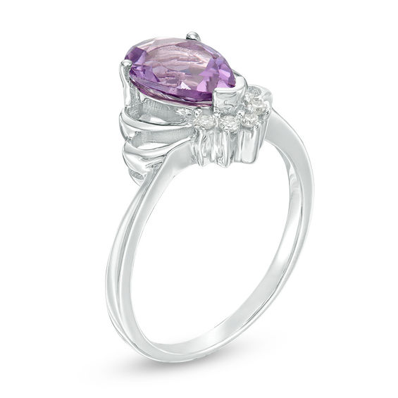 Pear-Shaped Amethyst and 1/15 CT. T.w. Diamond Crown Ring in Sterling Silver