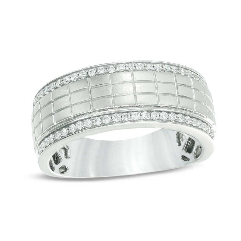 Men's 1/4 CT. T.W. Diamond Grid Pattern Wedding Band in 10K White Gold