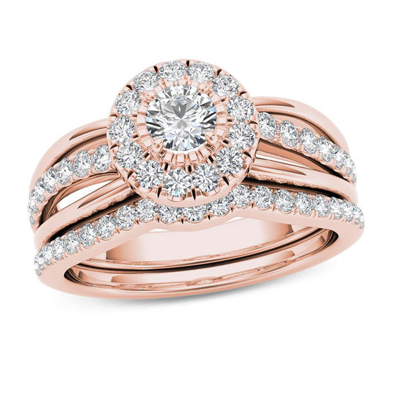 3/4 CT. T.W. Diamond Frame Bridal Set in 14K Rose Gold 3/4 CT. T.W. Diamond Frame Bridal Set in 14K Rose Gold