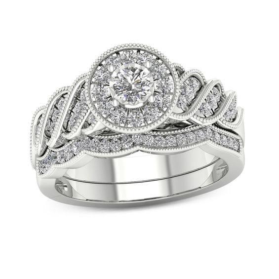 1/2 CT. T.W. Diamond Frame Vintage-Style Bridal Set in 10K White Gold 1/2 CT. T.W. Diamond Frame Vintage-Style Bridal Set in 10K White Gold