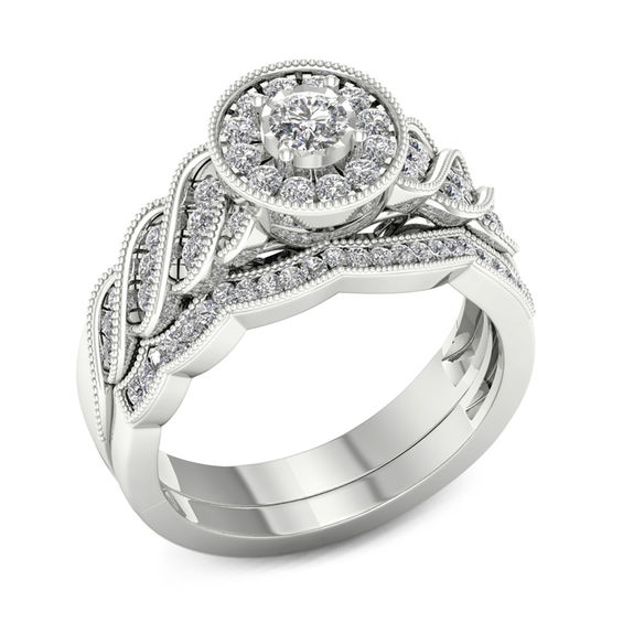 1/2 CT. T.W. Diamond Frame Vintage-Style Bridal Set in 10K White Gold 1/2 CT. T.W. Diamond Frame Vintage-Style Bridal Set in 10K White Gold