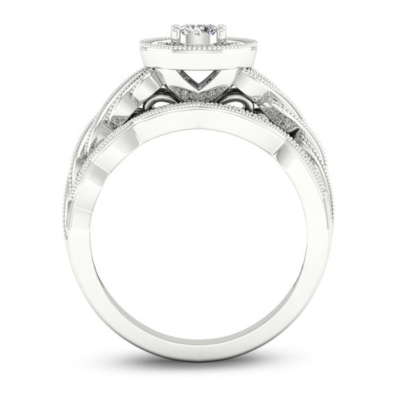 1/2 CT. T.W. Diamond Frame V 1/2 CT. T.W. Diamond Frame Vintage-Style Bridal Set in 10K White Gold