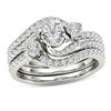 Thumbnail Image 1 of 3/4 CT. T.W. Diamond Three Stone Bypass Three Piece Bridal Set in 14K White Gold