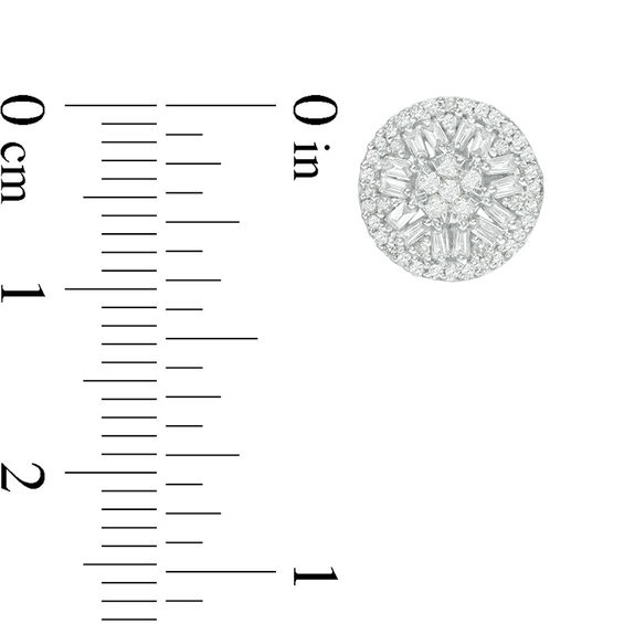 1/2 CT. T.w. Baguette and Round Multi-Diamond Frame Stud Earrings in 10K White Gold
