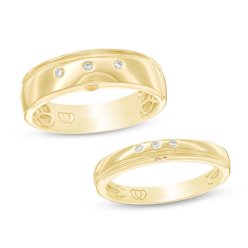 Main Image 1 of 1/20 CT. T.W. Diamond Duo Wedding Band Set in 10K Gold