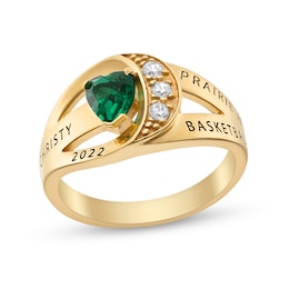 Simulated Birthstone and Cubic Zirconia Bypass Class Ring in Sterling Silver with 18K Gold Plate