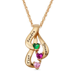 Mother's Heart-Shaped Simulated Birthstone Ribbon Pendant in Sterling Silver with 18K Gold Plate (2-3 Stones and Names)