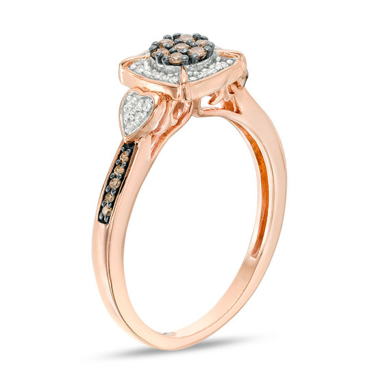 1/5 CT. T.w. Champagne and White Composite Diamond Cushion Frame Promise Ring in 10K Rose Gold