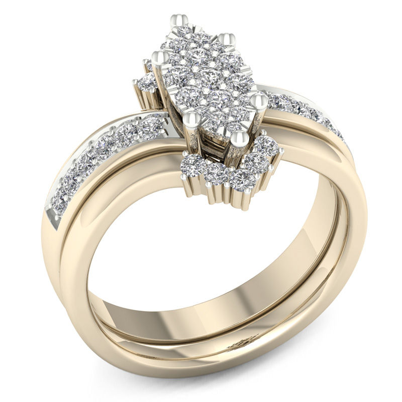 Main Image 2 of 1/2 CT. T.W. Composite Diamond Marquise Bridal Set in 14K Gold