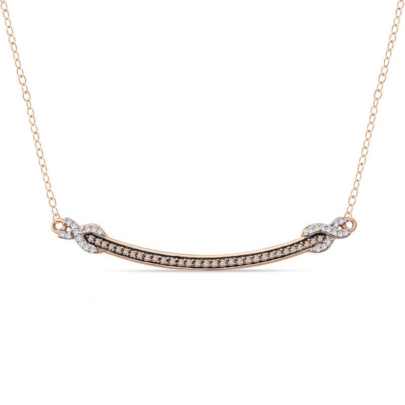 Main Image 1 of 1/5 CT. T.W. Champagne and White Diamond Curved Bar Necklace in 10K Rose Gold
