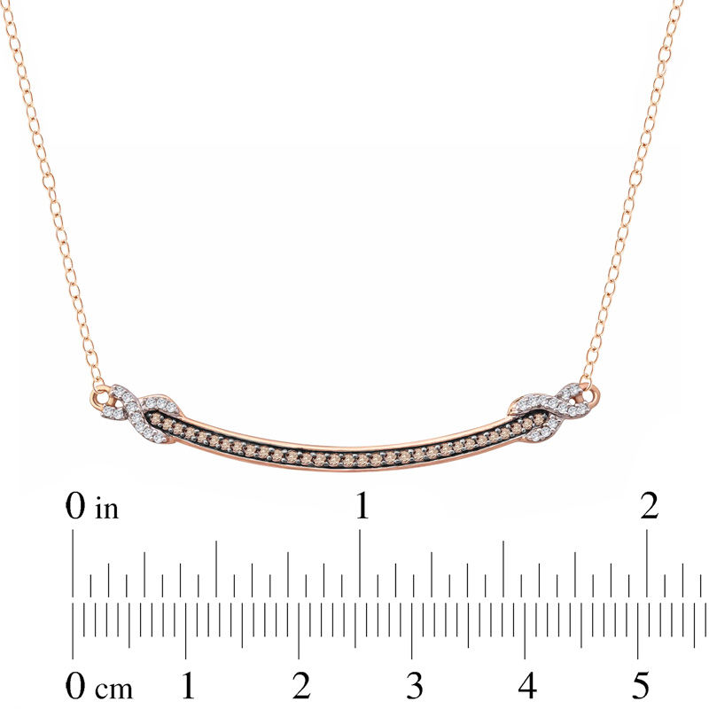 Main Image 2 of 1/5 CT. T.W. Champagne and White Diamond Curved Bar Necklace in 10K Rose Gold