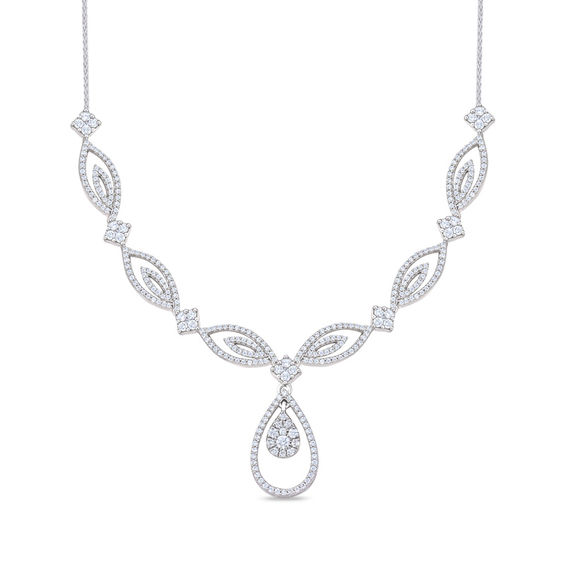 1 CT. T.w. Pear-Shaped Multi-Diamond Ornate Teardrop Necklace in 10K White Gold