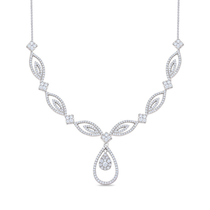 1 CT. T.W. Pear-Shaped Multi-Diamond Ornate Teardrop Necklace in 10K White Gold