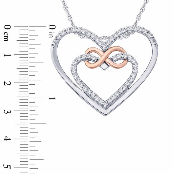 1/10 CT. T.w. Diamond Infinity Double Heart Pendant in Sterling Silver and 10K Rose Gold