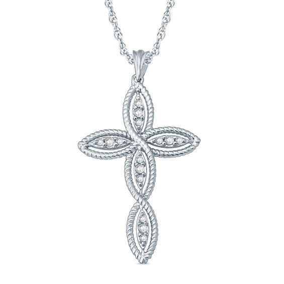 1/10 CT. T.w. Diamond Twist Cross Pendant in 10K White Gold