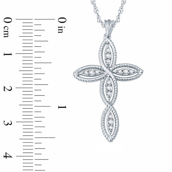 1/10 CT. T.w. Diamond Twist Cross Pendant in 10K White Gold