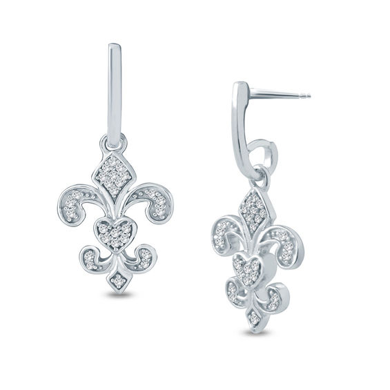 1/10 CT. T.w. Diamond Fleur-De-Lis Drop Earrings in Sterling Silver