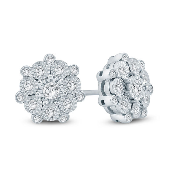 1/4 CT. T.w. Diamond Starburst Frame Stud Earrings in Sterling Silver