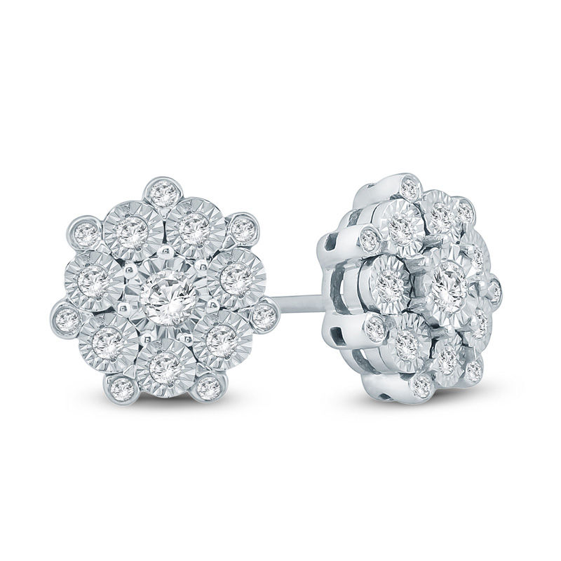 Main Image 1 of 1/4 CT. T.W. Diamond Starburst Frame Stud Earrings in Sterling Silver