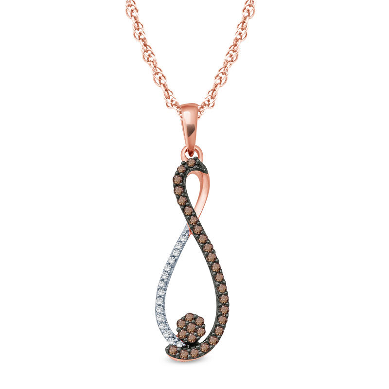 Main Image 1 of 1/6 CT. T.W. Composite Champagne and White Diamond Infinity Pendant in 10K Rose Gold