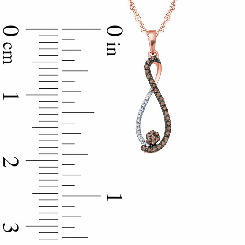 Main Image 2 of 1/6 CT. T.W. Composite Champagne and White Diamond Infinity Pendant in 10K Rose Gold