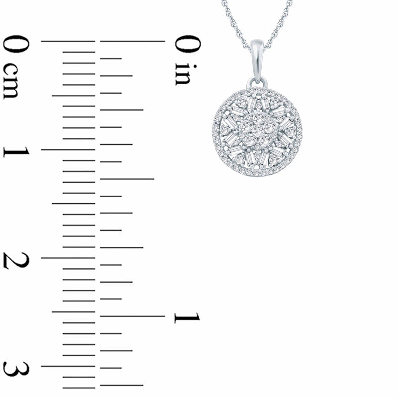 1/2 CT. T.W. Composite Baguette and Round Diamond Frame Pendant in 10K White Gold