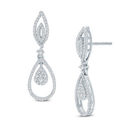 3/8 CT. T.W. Multi-Diamond Double Teardrop Earrings in 10K White Gold