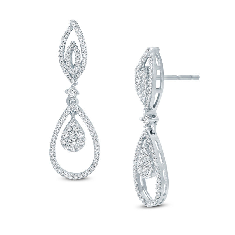 Main Image 1 of 3/8 CT. T.W. Multi-Diamond Double Teardrop Earrings in 10K White Gold