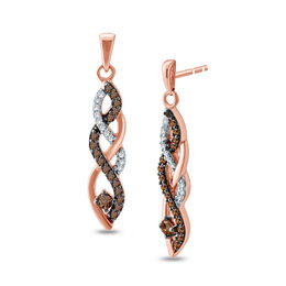 1/4 CT. T.W. Champagne and White Diamond Braid Drop Earrings in 10K Rose Gold