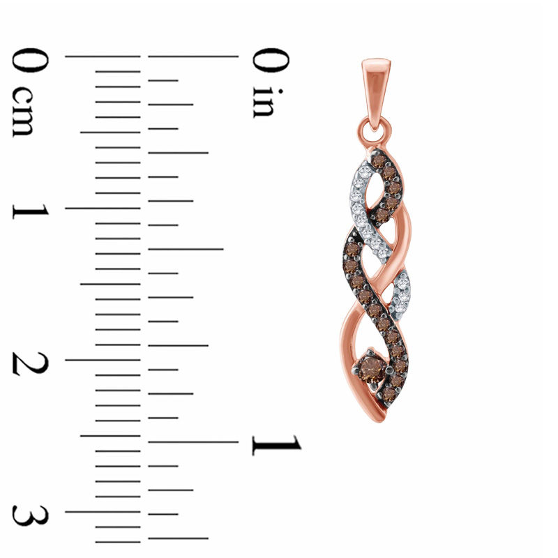 Main Image 2 of 1/4 CT. T.W. Champagne and White Diamond Braid Drop Earrings in 10K Rose Gold