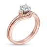 Thumbnail Image 3 of 1/4 CT. T.W. Diamond Bypass Three Stone Bridal Set in 10K Rose Gold
