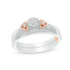 Thumbnail Image 1 of 1/8 CT. T.W. Composite Diamond Flower-Sides Interlocking Bridal Set in 10K Two-Tone Gold
