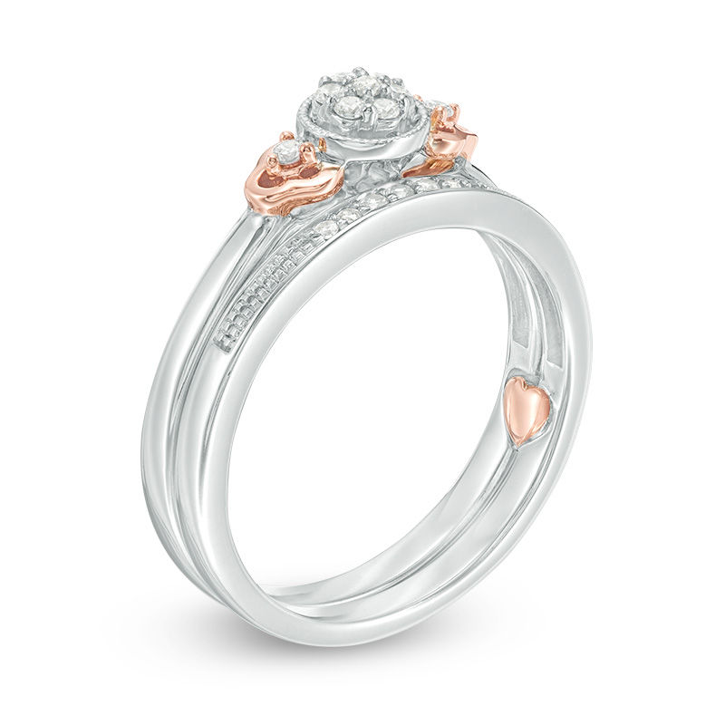 Main Image 2 of 1/8 CT. T.W. Composite Diamond Flower-Sides Interlocking Bridal Set in 10K Two-Tone Gold