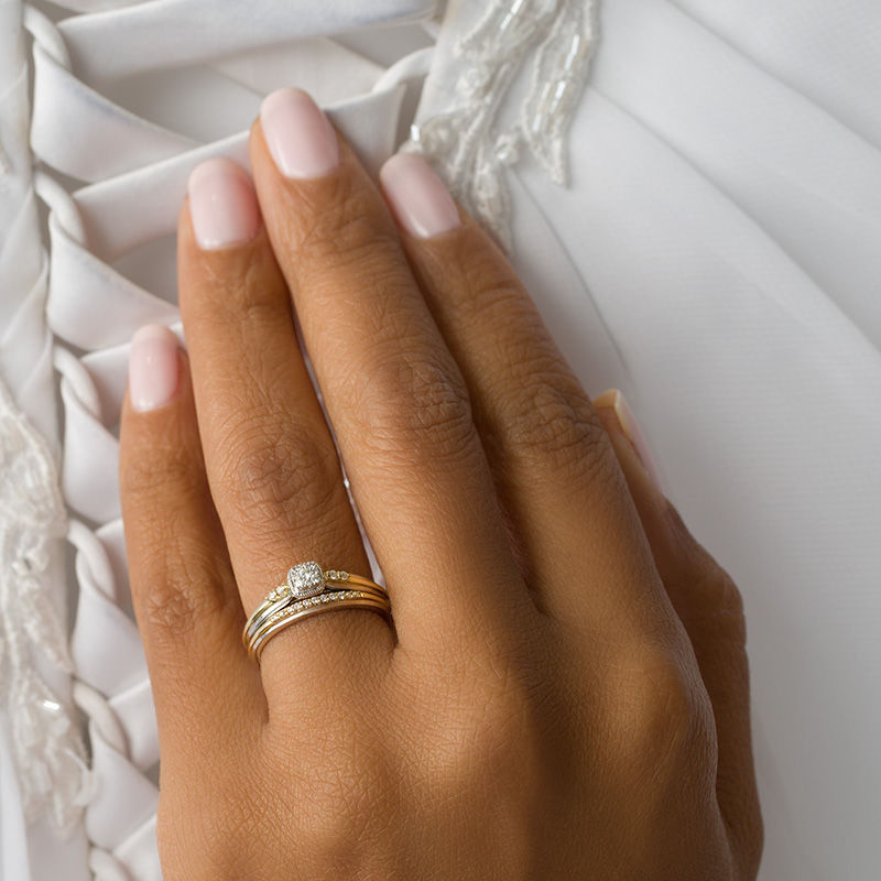Main Image 3 of 1/8 CT. T.W. Composite Diamond Cushion Frame Interlocking Bridal Set in 10K Two-Tone Gold