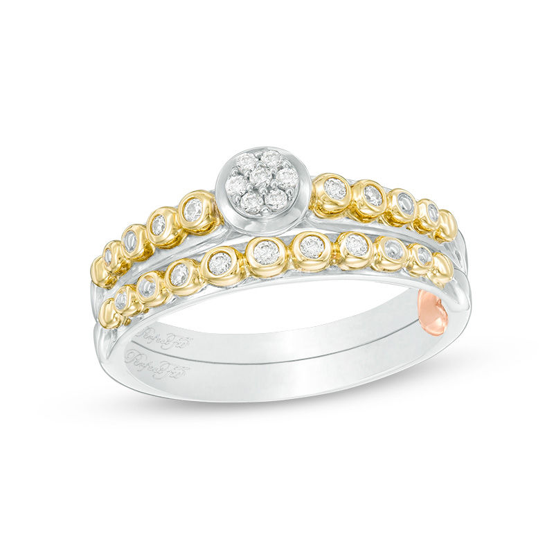 Main Image 1 of 1/8 CT. T.W. Composite Diamond Bubble Interlocking Bridal Set in 10K Two-Tone Gold