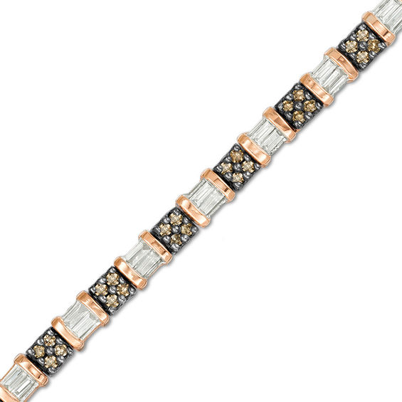 1 CT. T.w. Champagne and White Diamond Tennis Bracelet in 10K Rose Gold