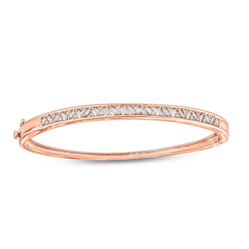 Main Image 1 of 1/2 CT. T.W. Baguette and Round Diamond Bangle in 10K Rose Gold