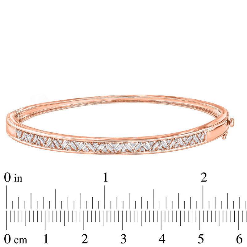 Main Image 2 of 1/2 CT. T.W. Baguette and Round Diamond Bangle in 10K Rose Gold
