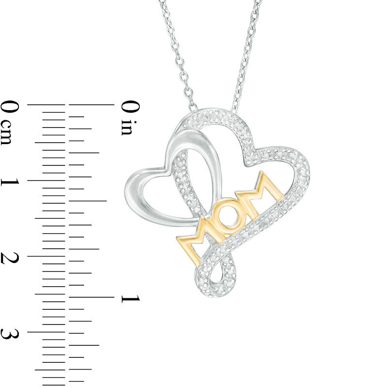 Diamond Accent Double Heart "MOM" Pendant in Sterling Silver with 18K Gold Plate