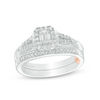 Thumbnail Image 1 of 1/2 CT. T.W. Emerald-Cut Diamond Frame Interlocking Bridal Set in 10K White Gold